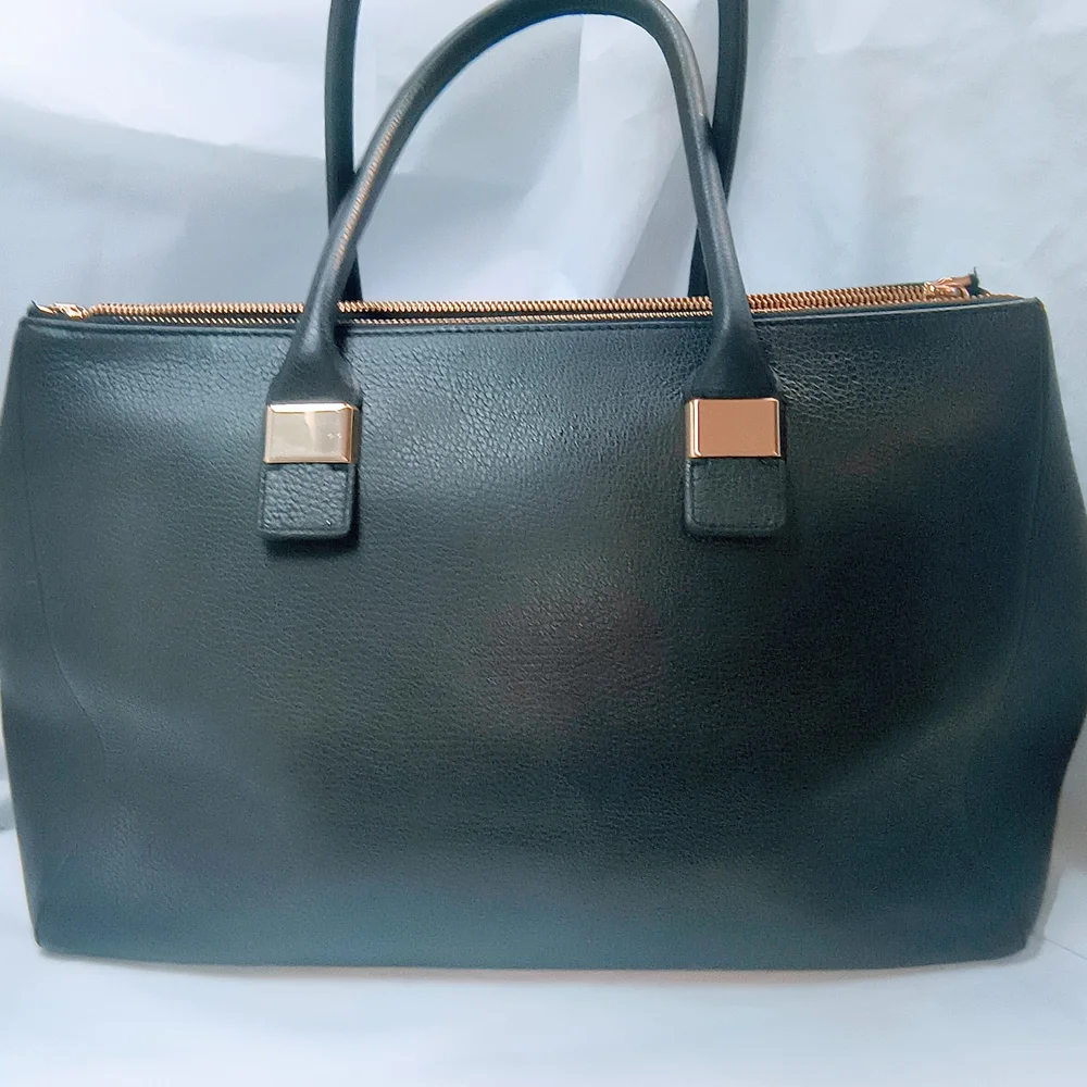 FURLA Black Leather Women's Tote / Top Handle Satchel with Gold-toned Hardware